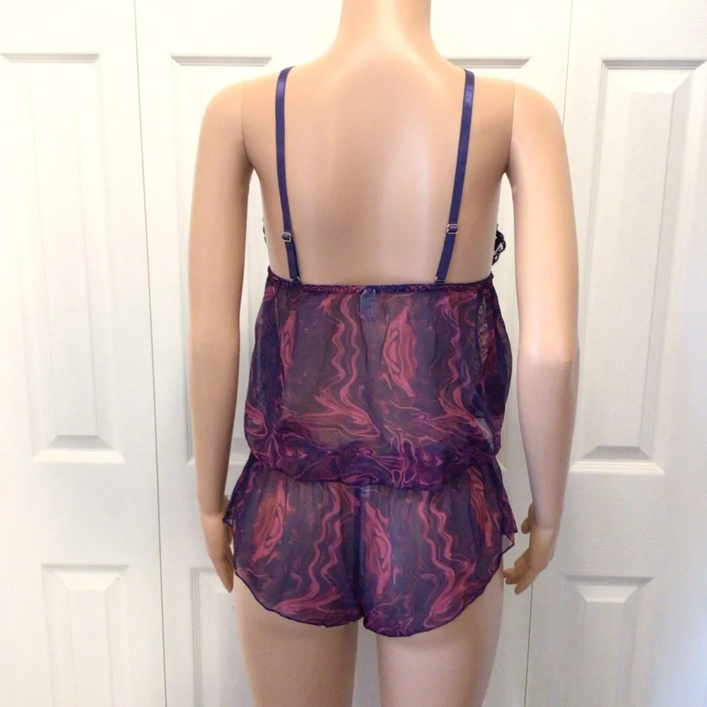 Spree Intimates 2pc Navy Swirl Mesh Camisole Babydoll Nightie Set Size L or XL